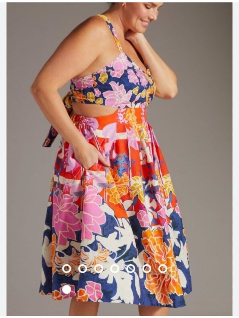 Anthropologie Maeve Sz 14 Floral Crisscross Back Midi Dress  Side Pockets